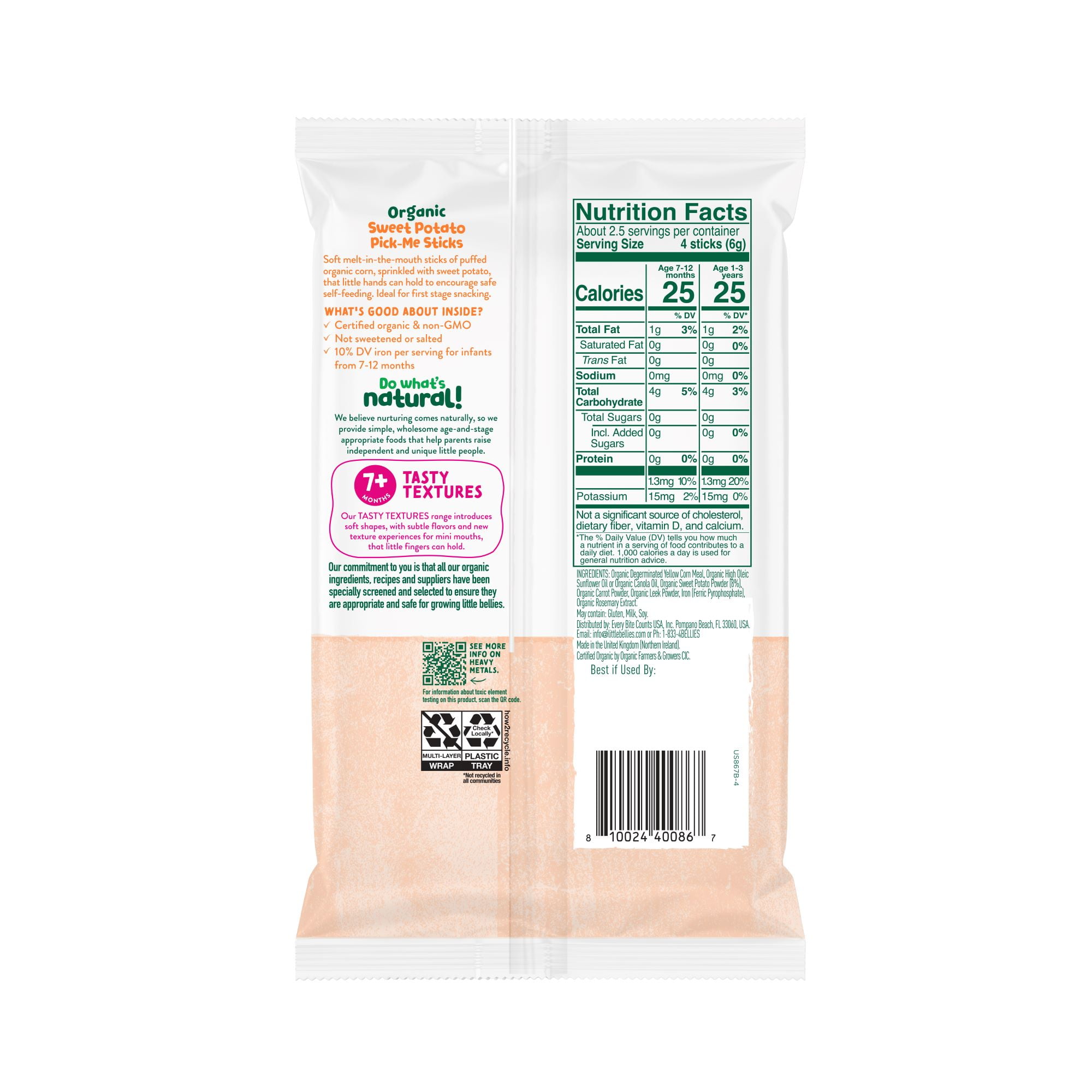 (4 pack) Little Bellies Organic Sweet Potato Pick-Me Sticks 0.56 oz Bag