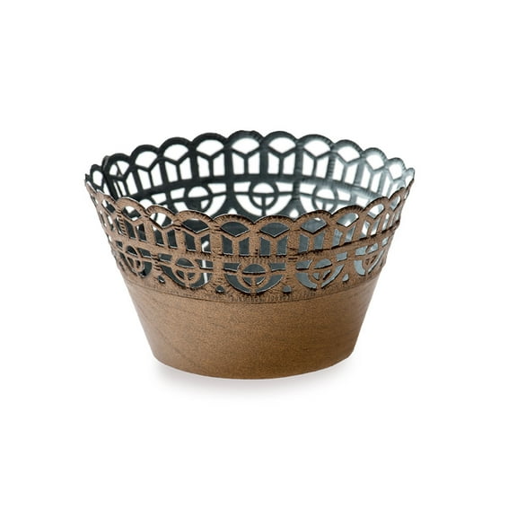 Restaurantware-Bellissimo 2.1 Inch Cupcake Wraps, 200 Lace Cupcake Liners - Cocoa Brown Paper Decorative Cupcake Wraps