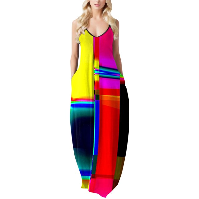 GYUJNB Robe d'Été Aguichant pour Femme, Robes Maxi Grande Taille, Ample, Imprimée, Colorée, Robe Africaine Ajustable avec Poches, Multicolore
