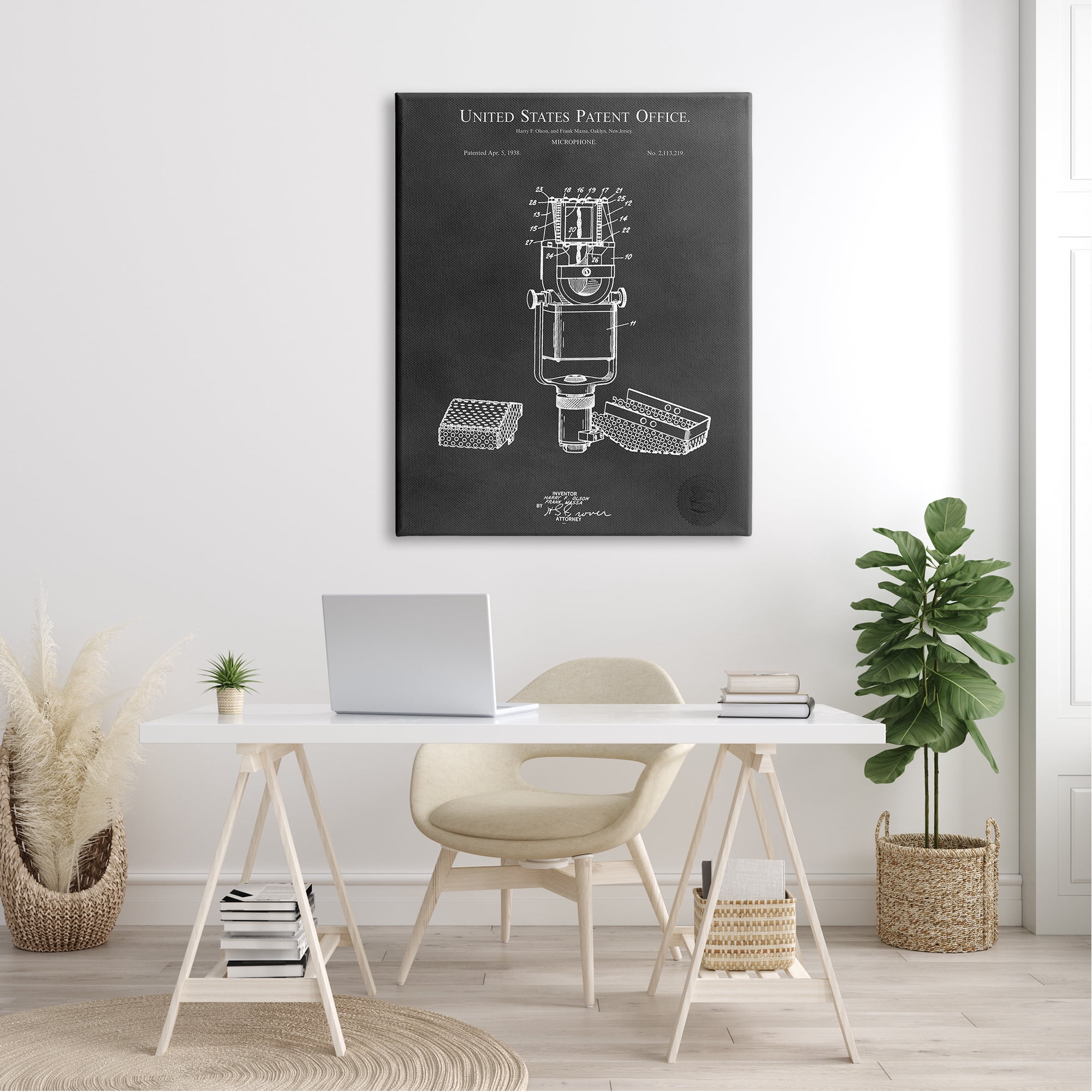 Stupell Industries Black Microphone Diagram Detailed Patent Design Canvas Wall Art, 36 x 48, Design by Karl Hronek