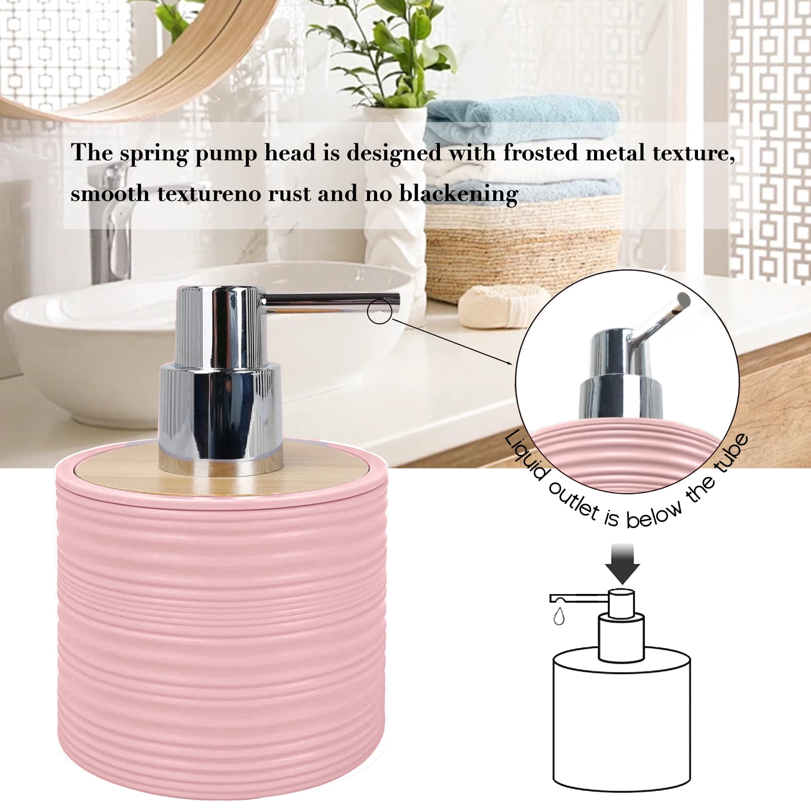 CERBIOR Bathroom Accessories Set 6 Pcs Bathroom Set Ensemble Complete Soap Dispenser Toothbrush Holder Tumbler Soap Dish Toilet Cleaning Brush Trash Can, Pink