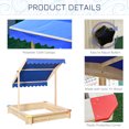 thumbnail image 6 of Outsunny Wooden Sandbox w/ Adjustable Canopy, Children Outdoor Playset Weather Resistant 47" L x 47" W x 47" H, Natural & Blue, 6 of 9