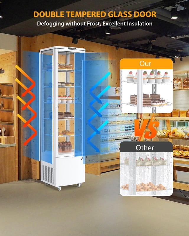 TROPOW 10.5 cu ft Commercial Display Refrigerator, Glass Door Merchandiser with LED Lighting, Adjustable Chrome Shelves for Pastry and Drink Display