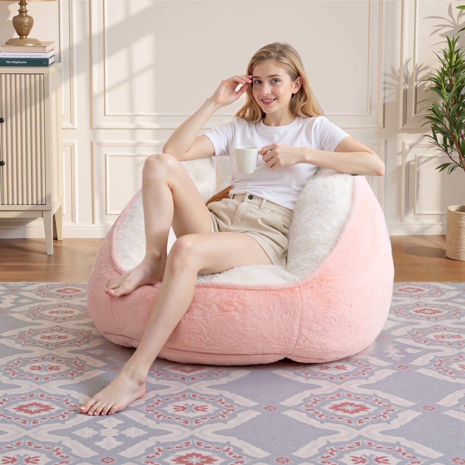 Lusimo Bean Bag Chair for Adults Teens, Lazy Memory Foam Bean Bag Sofa with Pillow, Bean Bag Chair Couch with Plush Washable Cover, Filled Foam Seat Ideal for Game, Read, Lounge