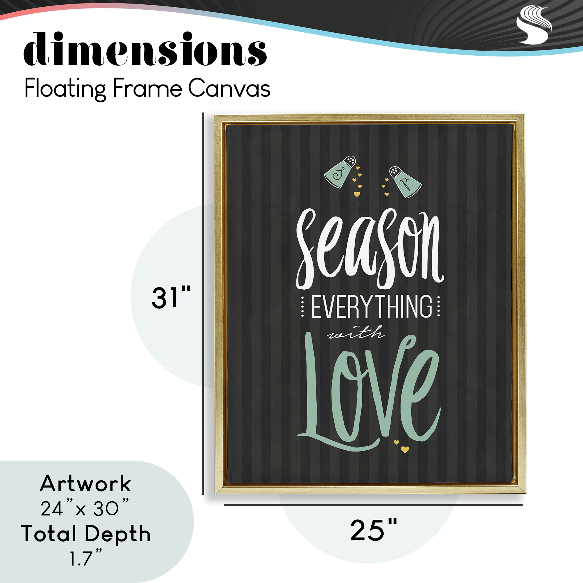 Season With Love Black & Green Gold Framed Floater Canvas Wall Art, design by Lettered and Lined