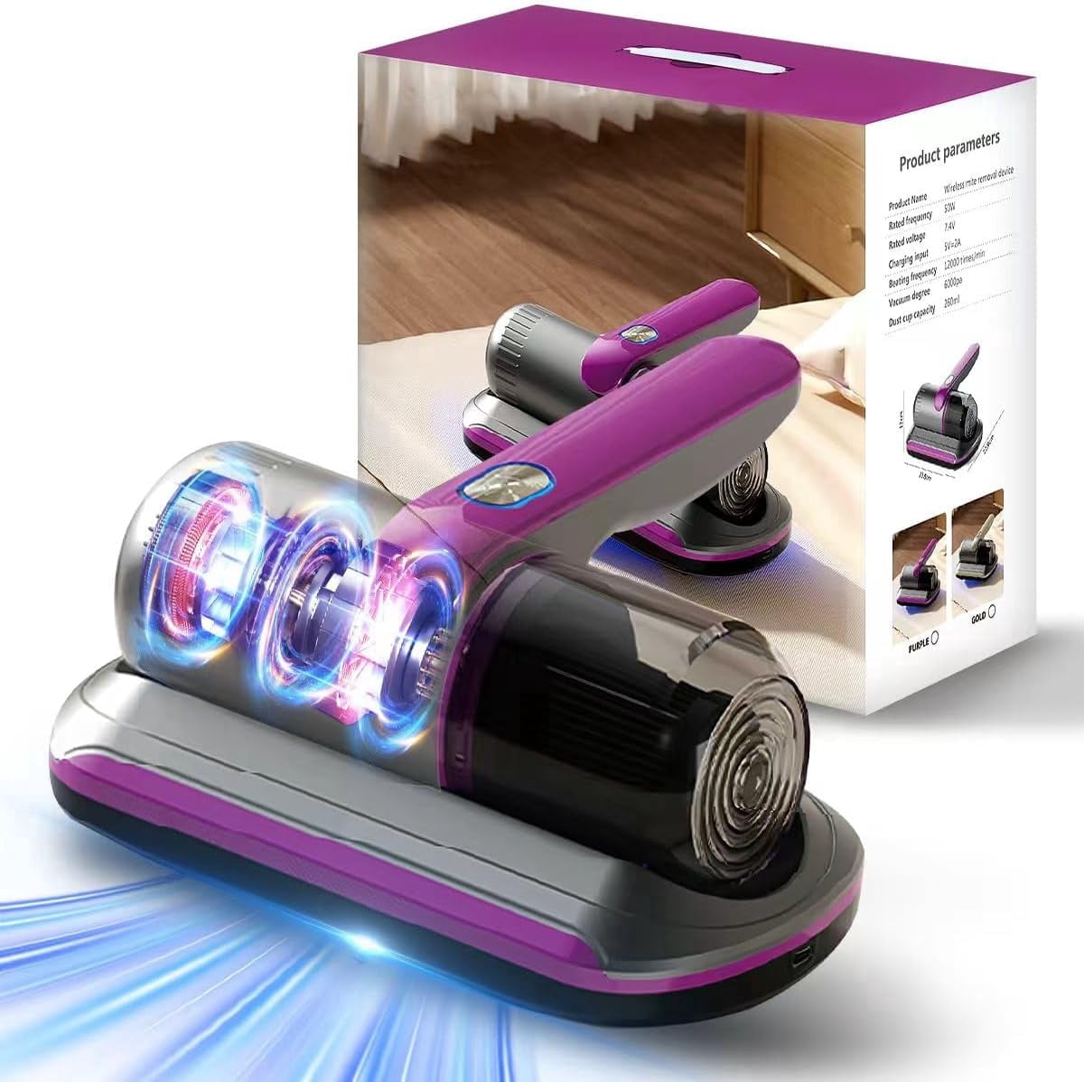 Portable Mattress Vacuum Cleaner with Ultrasonic Heating Tech, HEPA Filtration, Handheld Bed Vacuum Cleaner, Lightweight Design for Deep Cleaning Beds, Sofa, Pet Hair