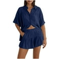 thumbnail image 2 of Kilaqueen Womens 2 Piece Outfits Summer Ruffled Blouses and High Waist Shorts Matching Set, Casual Short Sleeve Button Down Shirts and Shorts Set Sweatsuits Lounge Tracksuit, 2 of 8