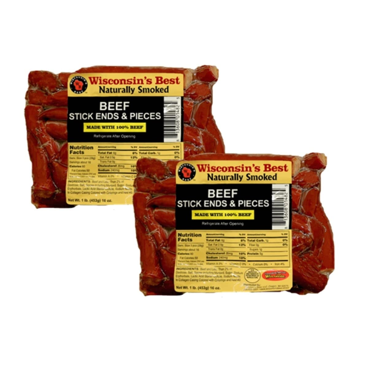 Wisconsin's Best Beef Stick Ends & Pieces, 1 lb, 2 ct, 100 Beef, Shelf