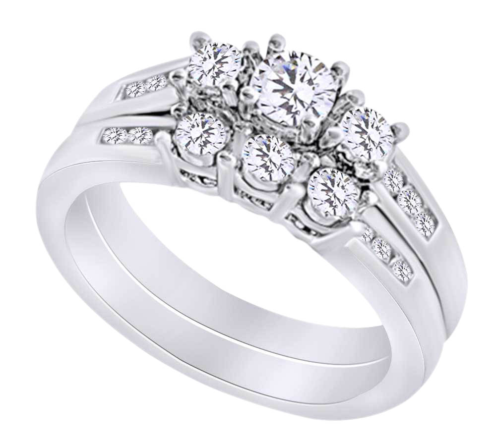 AFFY (0.75 cttw) Round Shape White Natural Diamond Bridal Ring Set In 10k White Gold Ring Size-10.5