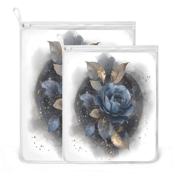 2 Pack Mesh Laundry Bags Beautiful Blue Rose Durable Polyester Wash Bags with Zipper 2 Sizes Reusable Delicates Bag for Washing Machine Travel Storage