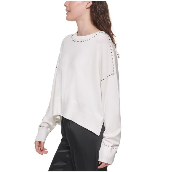 DKNY Womens Crewneck Pullover Sweater, white, XL