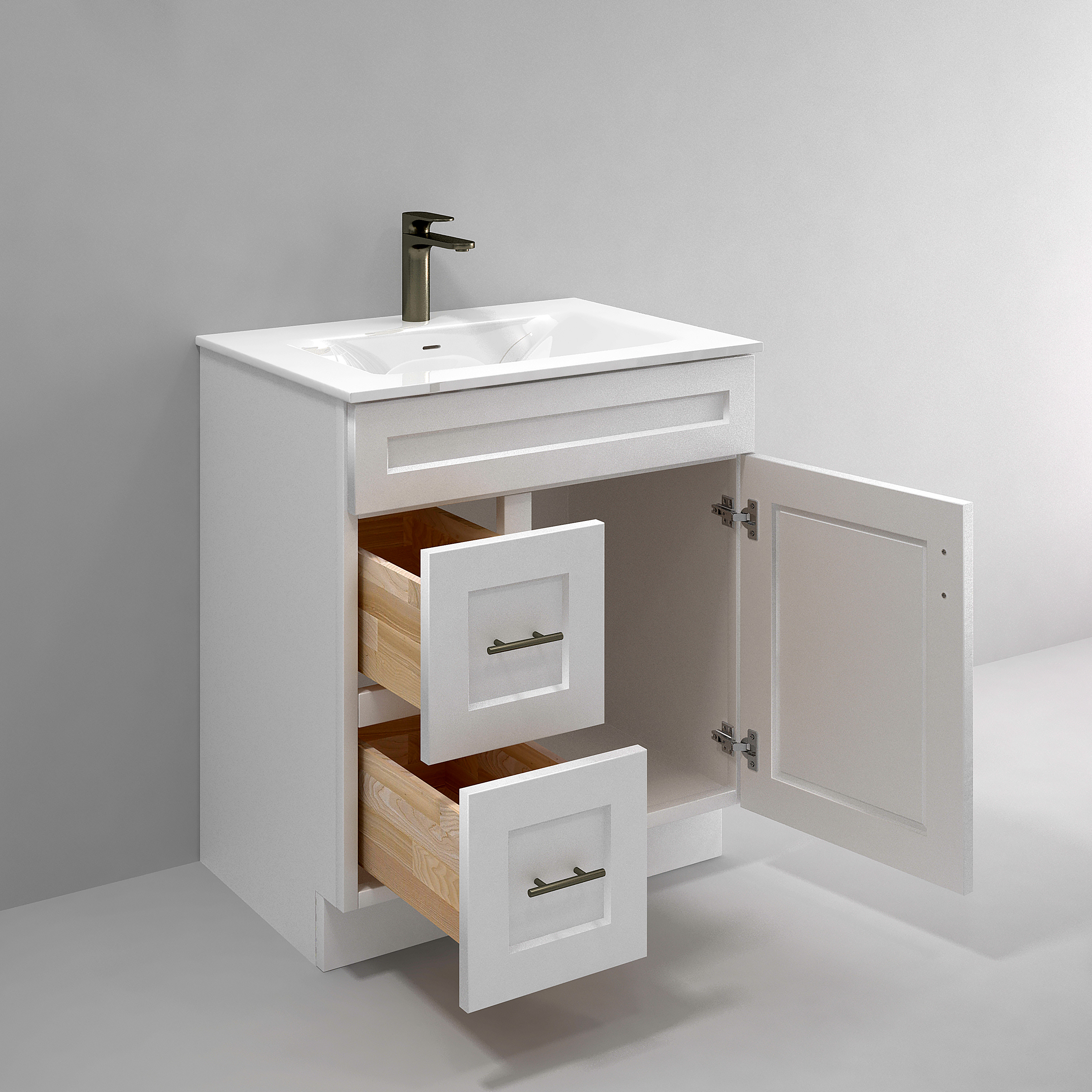 White Shaker Bathroom Vanity Sink Base with Drawers 30" Ready-to-Assemble Cabinet