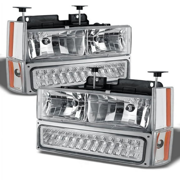 AKKON - For Chevy C/K Series Silverado Suburban Tahoe Pickup Truck Chrome Housing Headlight   LED Bumper   Corner Light Set