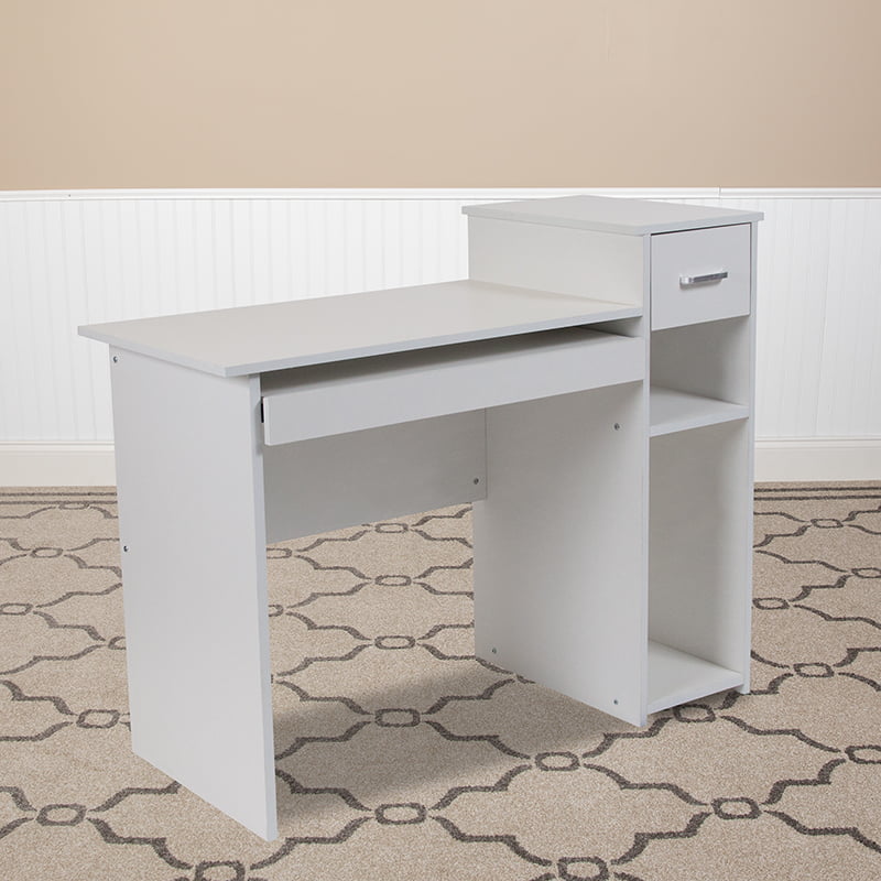 Computer Desk With Shelves And Drawer, White Desk With Side Shelves