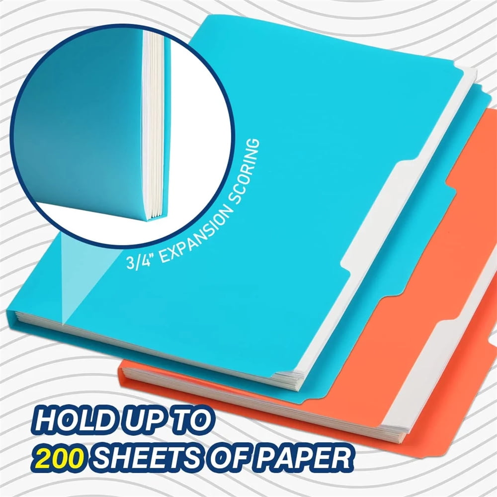 NOGIS 12 Pack Plastic File Folders Colored, Heavy Duty Plastic Colored File Folders Letter Size with Erasable 1/3-Cut Tab, Stronger Than Manila File Folder, Perfect for Organization