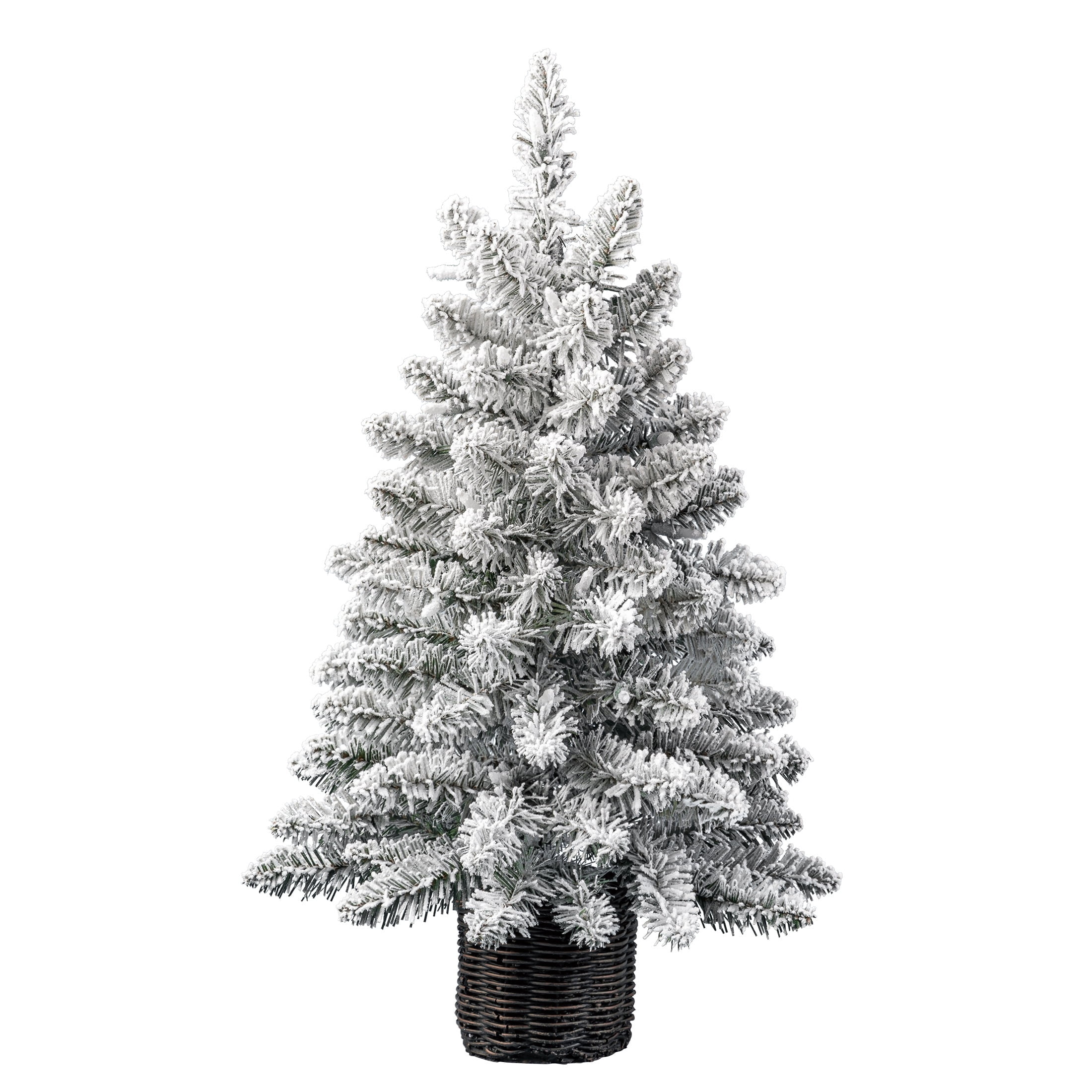 2' Small Pre-Lit Cooper Spruce Snow-Flocked Green Artificial Christmas Tree with 35 Warm White LED Lights in Woven Basket, by Holiday Time