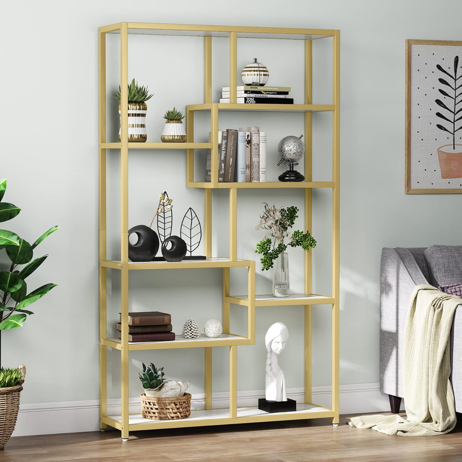 MAYEERTY Freestanding 9-Tier Etagere Bookshelf Industrial Charm Home Decor Display Shelf