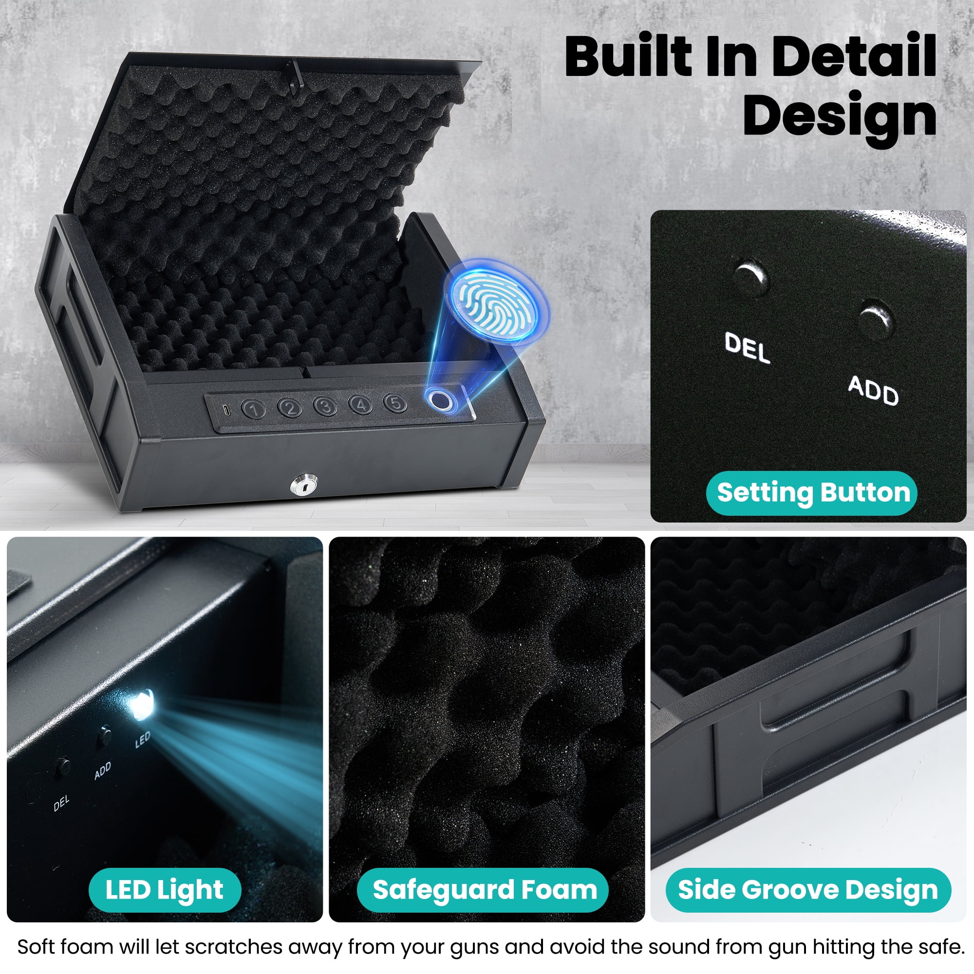 Naipo Portable Gun Safe for 2 Handgun with LED Display Pistols Safe 10 Fingerprint, 5 Password , 2 Keys Gun Safe with Biometric Home Office Handbag