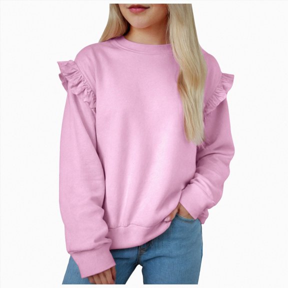 Gubotare Girls Oversized Sweatshirt Long Sleeve Crewneck Pullover Tops Sweatshirt Clothes 5T 6T (Pink,5-6 Years)