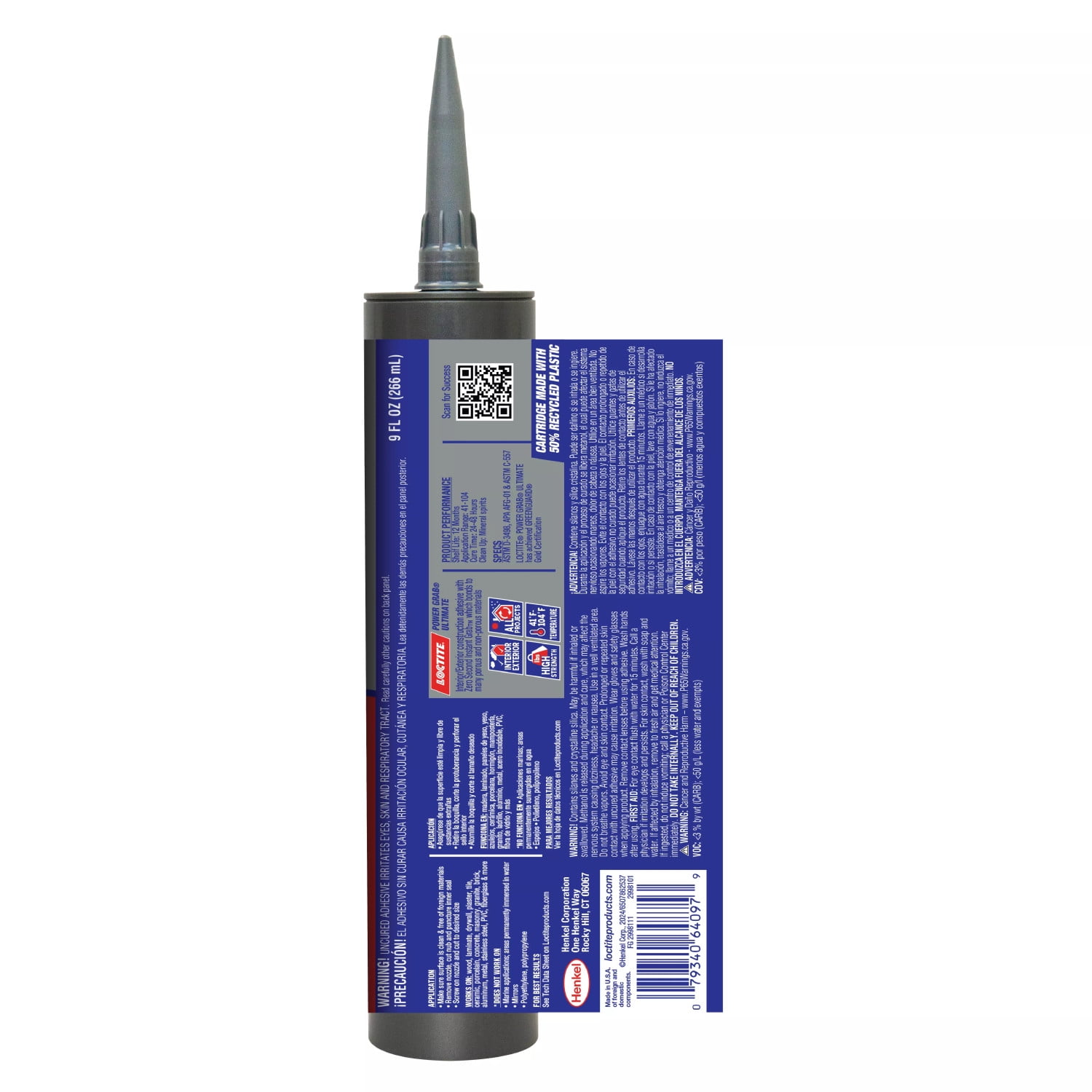 (12 pack) Loctite Power Grab Construction Adhesive Ultimate, Pack of 1, White 9 fl oz Cartridge
