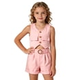 thumbnail image 2 of Gyexs 3T Girls Clothing Sets Button Down Sleeveless Vest Tops Elastic Waist Short Sets with Belts Casual Loose #09 Pink 3-4 Years, 2 of 7