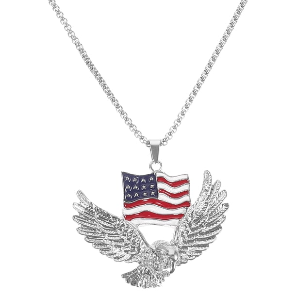 KAKOWELY Collar con colgante de águila, regalo para hombre, joyería con diseño de águila con bandera estadounidense.