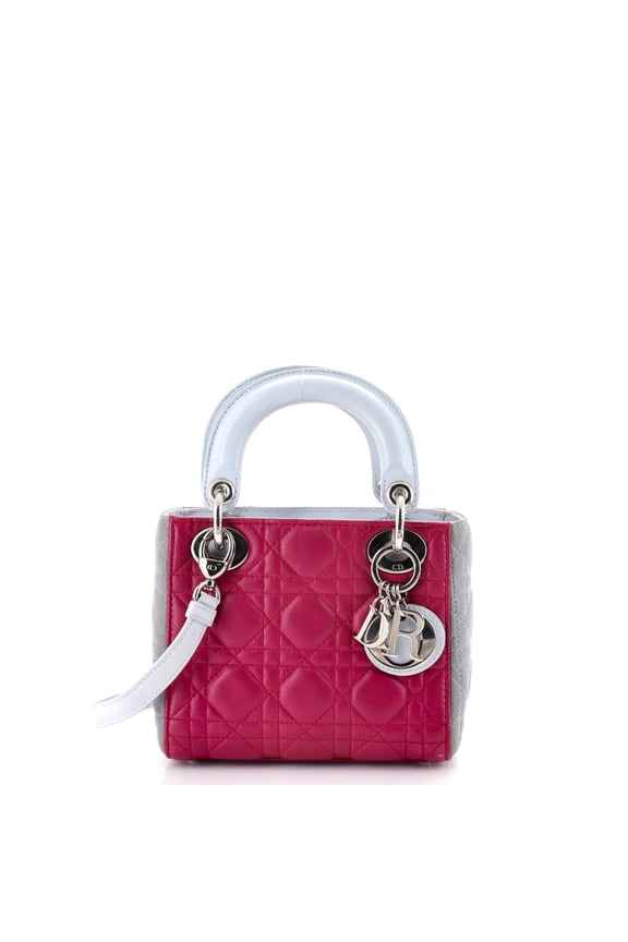 Pre-Owned Tricolor Lady Dior Bag Cannage Quilt Leather Mini By Rebag