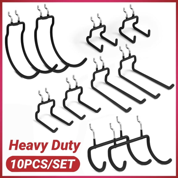 Pegboard Hooks,ENJOYWOOD 10PCS Heavy Duty Pegboard Utility Hooks for Power Tools, Drill, Hammer, Cord,Pegboard Accessories Fit for 1/4" Peg Board
