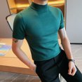 thumbnail image 3 of Spring Summer Half Turtleneck Knitted Jumpers T-shirts Men's Slim Casual Stretch Tight Solid Color Short-sleeved T-shirt Sweater, 3 of 6
