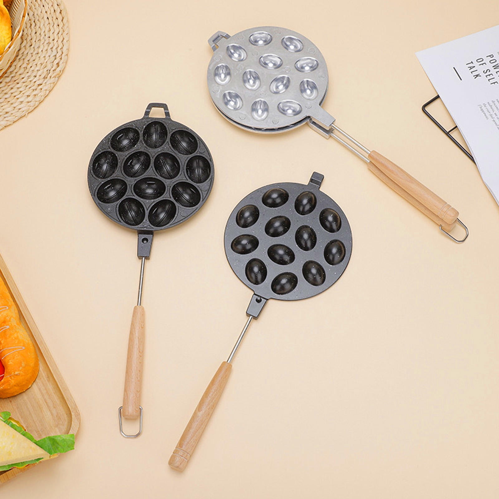 BIMZUC 12‑Hole Walnut Cookie & Egg Waffle Maker – Anti‑Stick Aluminum Alloy Oval Pan for Cakes, Pastries & Snacks – 6.3"x16.1"