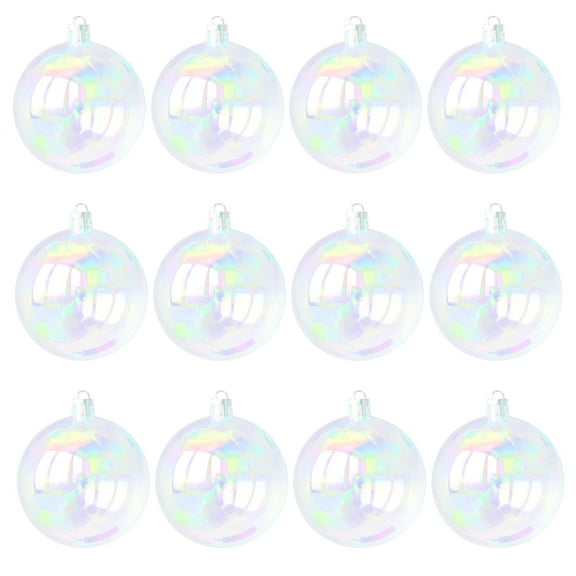 Trianu 12 Pcs Iridescent Christmas Ornaments Balls 1.96inch Plastic Clear Iridescent Ornaments Decorative Hanging Ornaments for Xmas Tree Wedding Party Decorations (Clear)