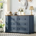 thumbnail image 5 of 6 Drawer Dresser, Mid Century Modern Dresser with Storage, 54" Wide Chest of Drawers with Wood Grain Texture for Bedroom, Living Room, Hallway, Blue, 5 of 8