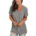 thumbnail image 2 of Baberdicy Basic Top Tee Women's Casual Comfort V-Neck Solid Color Pocket Loose Fit Short Sleeve Shirt Tshirts Shirts for Women Grey Xl, 2 of 3