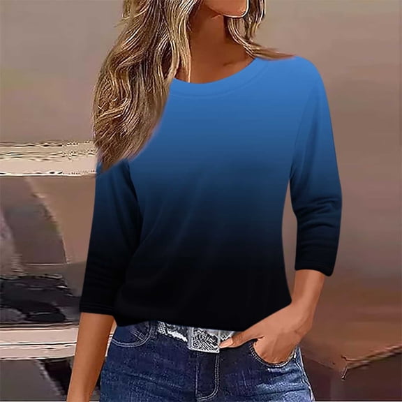 Women's Casual 3/4 Sleeve Round Neck Printed Blouse T-Shirt for Daily Wear