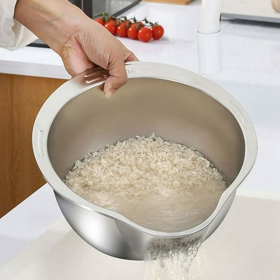 Rice Washer Strainer Bowl Stainless Steel Washing Colander Fruit and Vegetable Kitchen Tool A