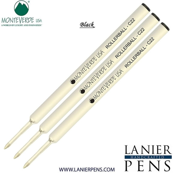 Lanier Combo Pack - 3 Pack - Monteverde Rollerball C22 Paste Ink Refill Compatible with most Cross Style Rollerball Pens - Black (Fine Tip 0.6mm)