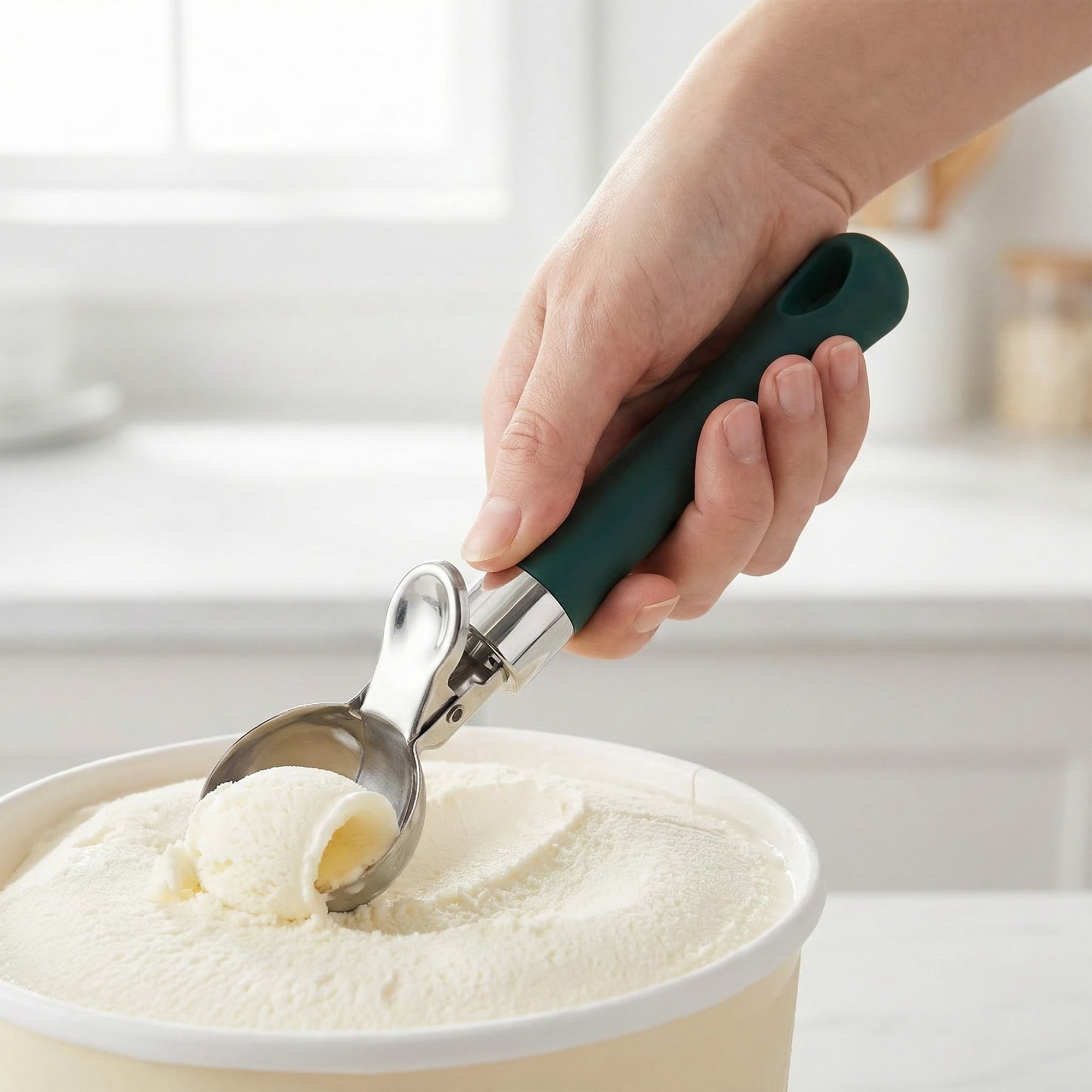Unique Bargains Stainless Steel Ice Cream Scoop with Ergonomic Handle Dark Green