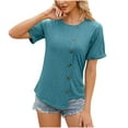 thumbnail image 6 of Womens Summer Tops qolati Basic Short Sleeve Crewneck Tunic T Shirts Lightweight Casual Loose Button Going Out Blouse, 6 of 6