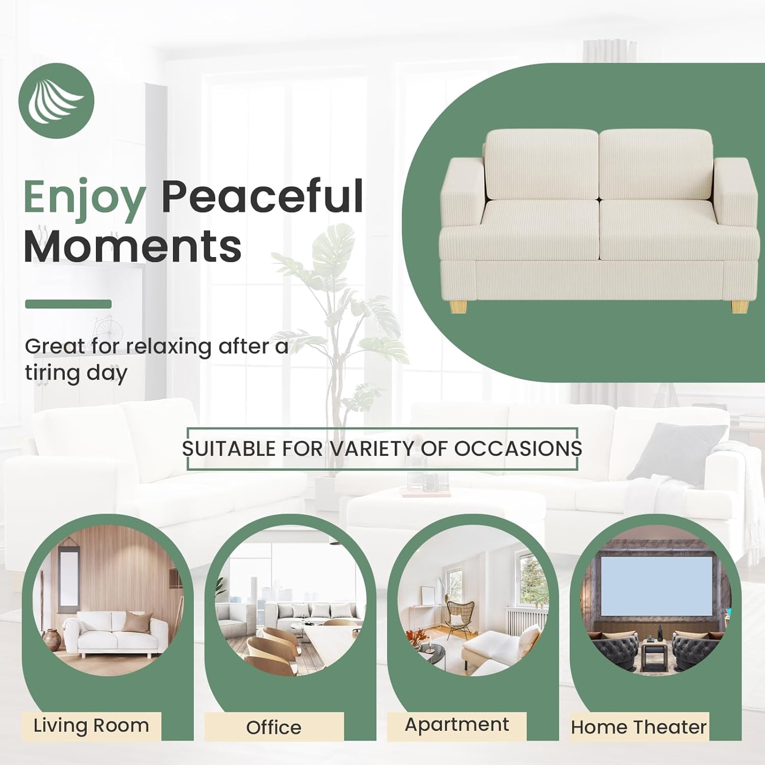 YOUDENOVA 2 Piece Set Comfy Sofa Couch, 3 Seater & Loveseat Sofa with Deep Seats, Modern Sleeper Couch for Living Room,Beige