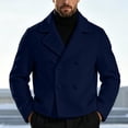 thumbnail image 5 of Hulanddfd Men's Pea Coat Turn Down Collar Double Breasted Short Wool Blend Jacket Casual Fall Winter Outerwear, 5 of 6
