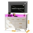 thumbnail image 2 of Commode à 8 Tiroirs avec Éclairage DEL et Station de Recharge, Coffre Moderne en Bois Noir avec Rangement Ouvert et Lumières RVB, Armoire d'Entrée Grand pour Chambre et Salon, Antique/rose/blanc/noir, 2 of 7
