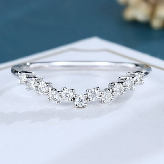 Silvago Jewel Round Cut 1.3 Ct Lab Created Diamond Rings - 14K White Gold Plated Wedding Rings - Chevron Shape Designer Bands - Engagement Wedding Unique Rings for Women's - Valentine's Day Gift