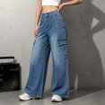 thumbnail image 5 of Levmjia Women's Cargo Jeans Wide Leg Denim Pants High Waisted Baggy Trousers with Zipper Fly Button Pockets Vintage Wash Streetwear Loose Fit, 5 of 5