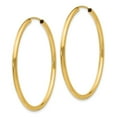 thumbnail image 2 of Real 14kt Yellow Gold Polished Round Endless 2mm Hoop Earrings; for Adults and Teens; for Women and Men, 2 of 3