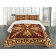 thumbnail image 3 of Ambesonne Antique Floral Quilted Bedspread Set 3 Pcs, Old Fashioned Design, King Size, Yellow and Ruby, 3 of 5