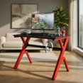 thumbnail image 4 of Demi Bonn Ergonomic Gaming Desk with Carbon Fiber Surface and R-Shape Steel Frame, Small Home Office Desk Study Writing Table, Black, 4 of 8