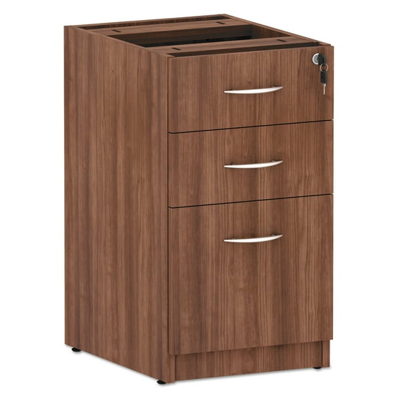 Alera VA532822WA Valencia Series Three-Drawer Box/File Full Pedestal - Modern Walnut