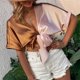 thumbnail image 2 of Verano mujer moda cuello en V manga corta colores contrastantes Casual Tee Tops Fridja  ghk6700, 2 of 9