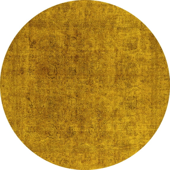 Ahgly Company Machine Washable Indoor Round Oriental Yellow Industrial Area Rugs, 5' Round