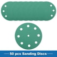 thumbnail image 3 of Discos de lijado únicos de 5 pulgadas, 9 agujeros, grano 120, papel de lija redondo con gancho y lazo de óxido de aluminio verde, 50 piezas, 3 of 6